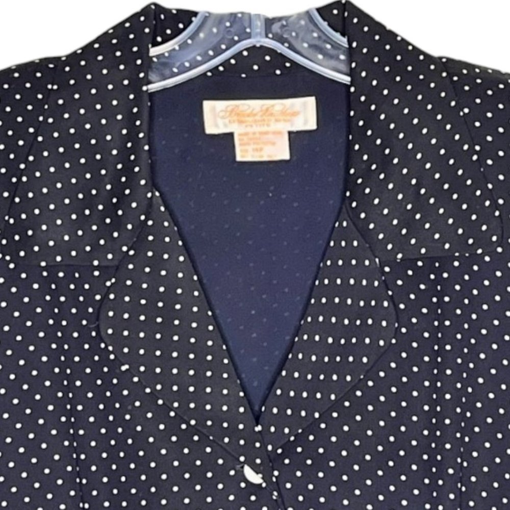 Brooks Brothers Dotted Belted Button Up Shirtwaist Dress - Navy/White - 14P - Picture 4 of 10